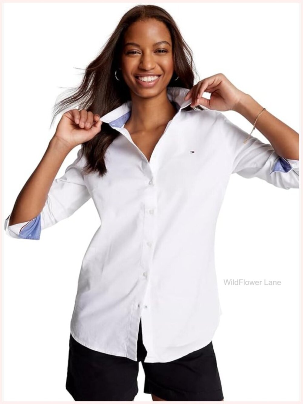 Regular Fit Button Down Shirt Long Sleeve Mock Neck Stretch Cotton